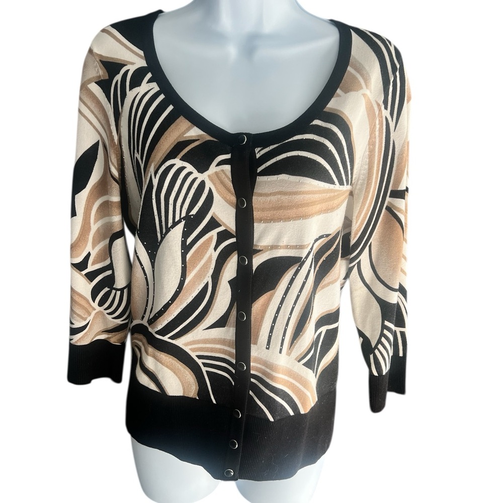 White House Black Market Black Beige Snap Button Cardigan M